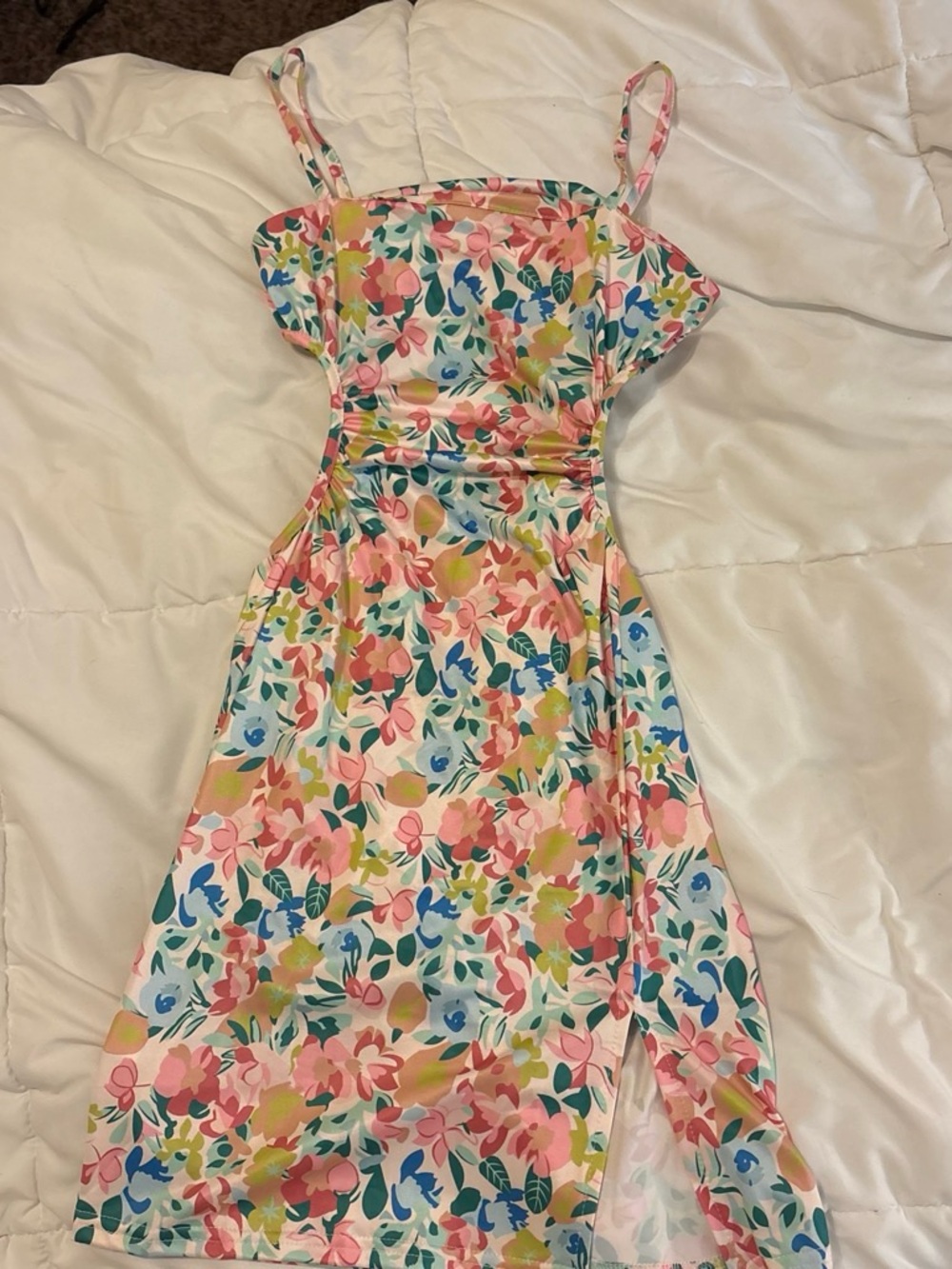 Amazon Pink Multi Floral Spaghetti-Strap Mini Dress